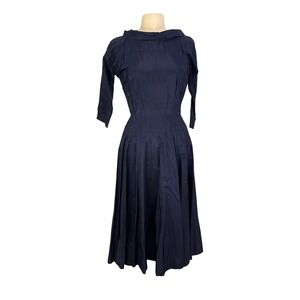 Vintage 1950s Anne Fogarty Margot Inc Navy Blue Flare Dress 38 bust, 27‎ Waist